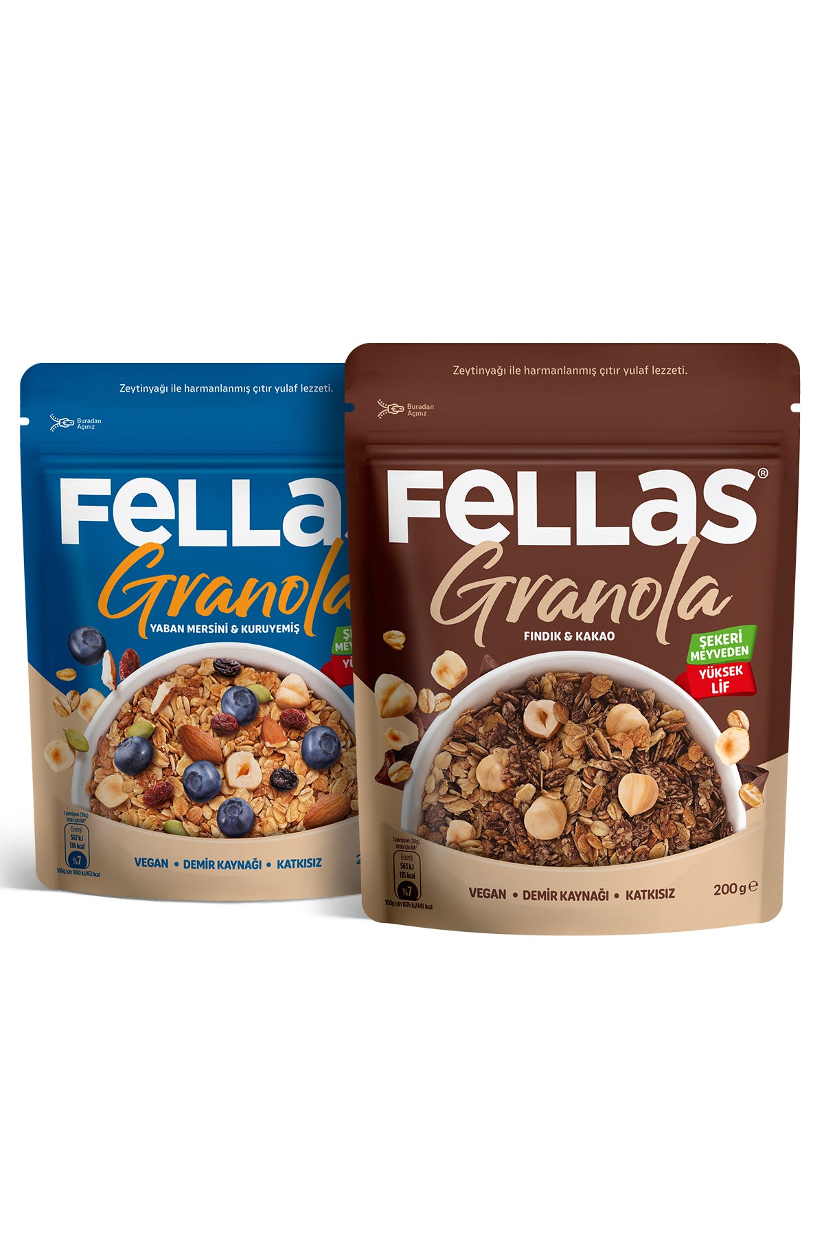 Granola 2'li - Yaban Mersini & Kuruyemişli 200g + Fındık & Kakaolu
