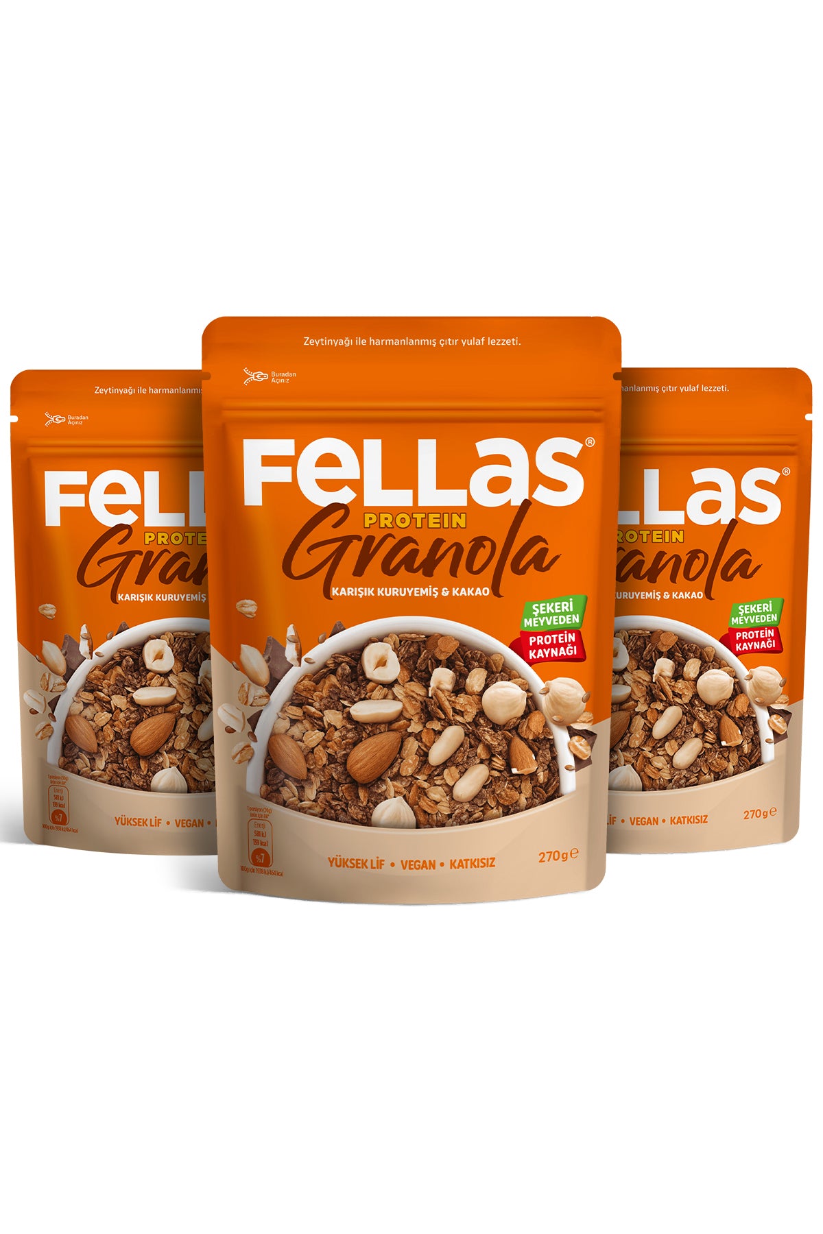 Fellas Protein Granola - Karışık Kuruyemiş & Kakao 270g - 3'lü