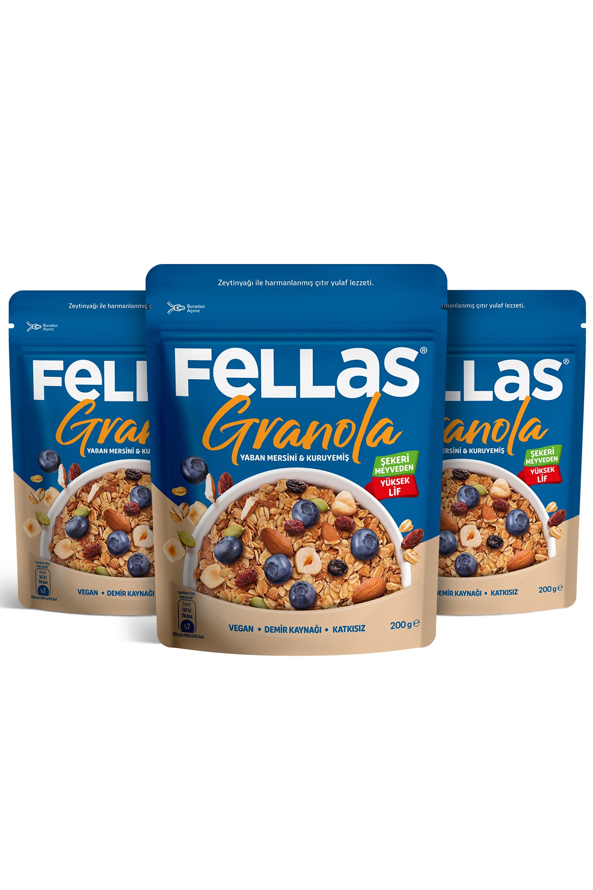 Fellas Granola - Yaban Mersini & Kuruyemiş 200g - 3'lü Paket