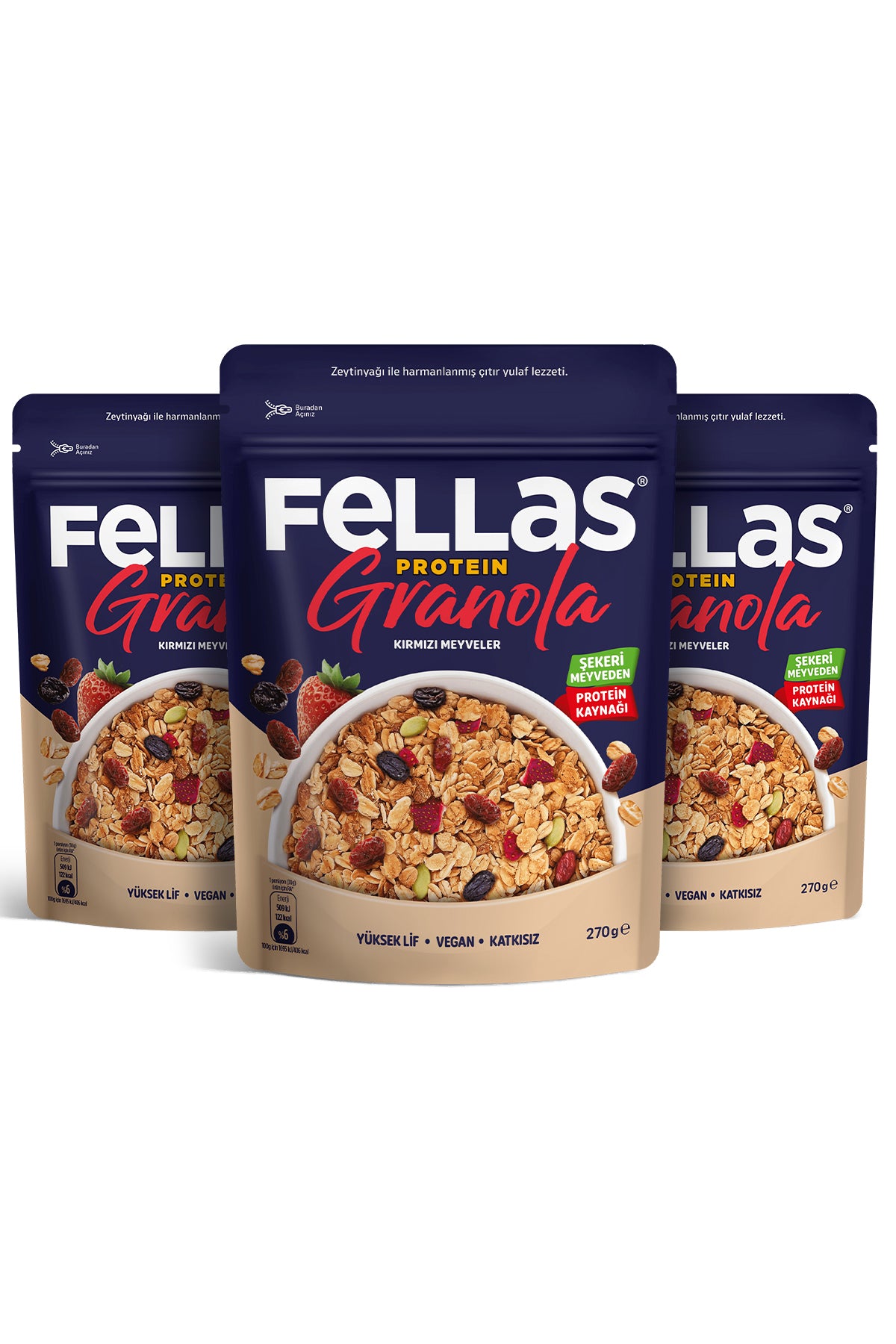 Fellas Protein Granola - Kırmızı Meyveler 270g 3'lü Paket | Fellas