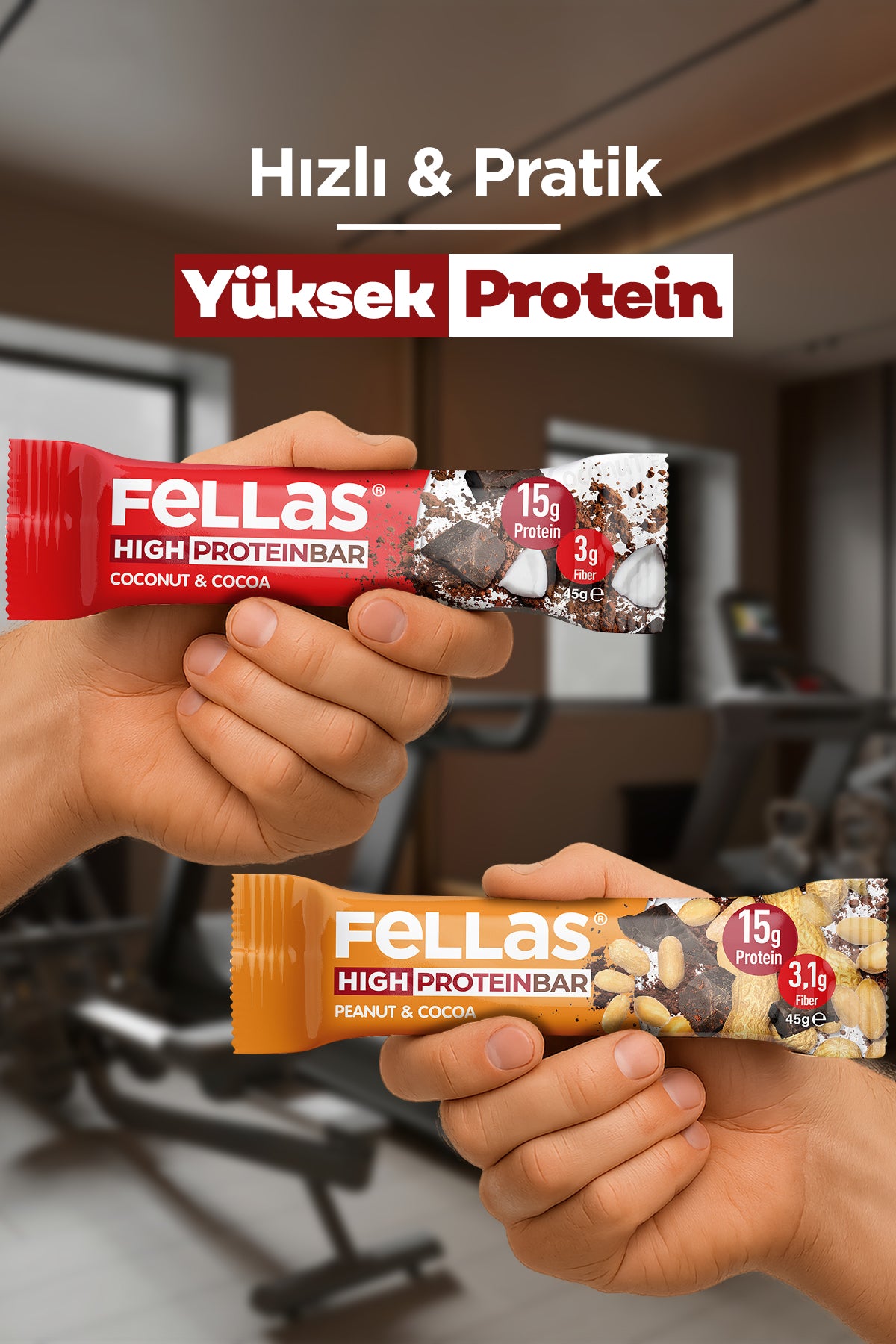 Yüksek Protein Bar (45 g) Süper İkili Kutu - 24 Adet (Yer Fıstıklı x 12 + Hindistan Cevizli x 12)