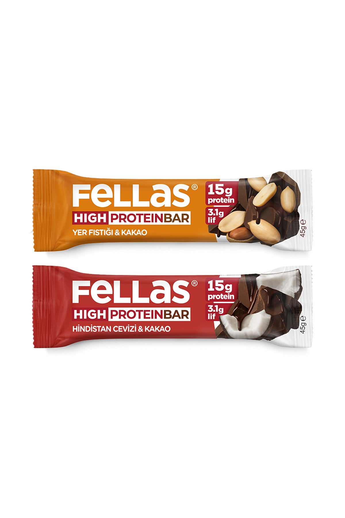 Yüksek Protein Bar (45 g) Süper İkili Kutu - 24 Adet (Yer Fıstıklı x 12 + Hindistan Cevizli x 12)