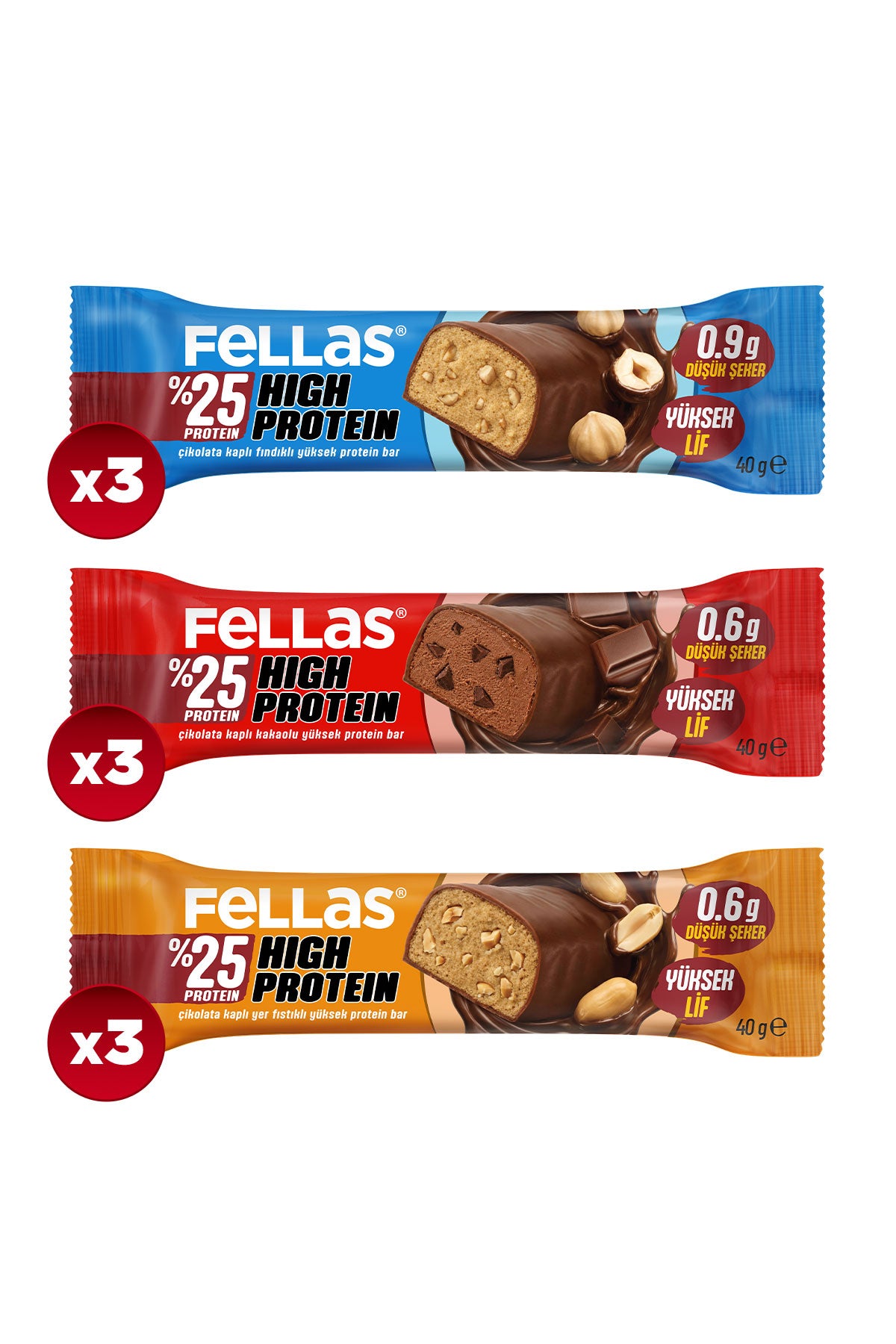 Çikolata Kaplı Yüksek Protein Bar (40 g) - Karma Kutu (3 x 3)