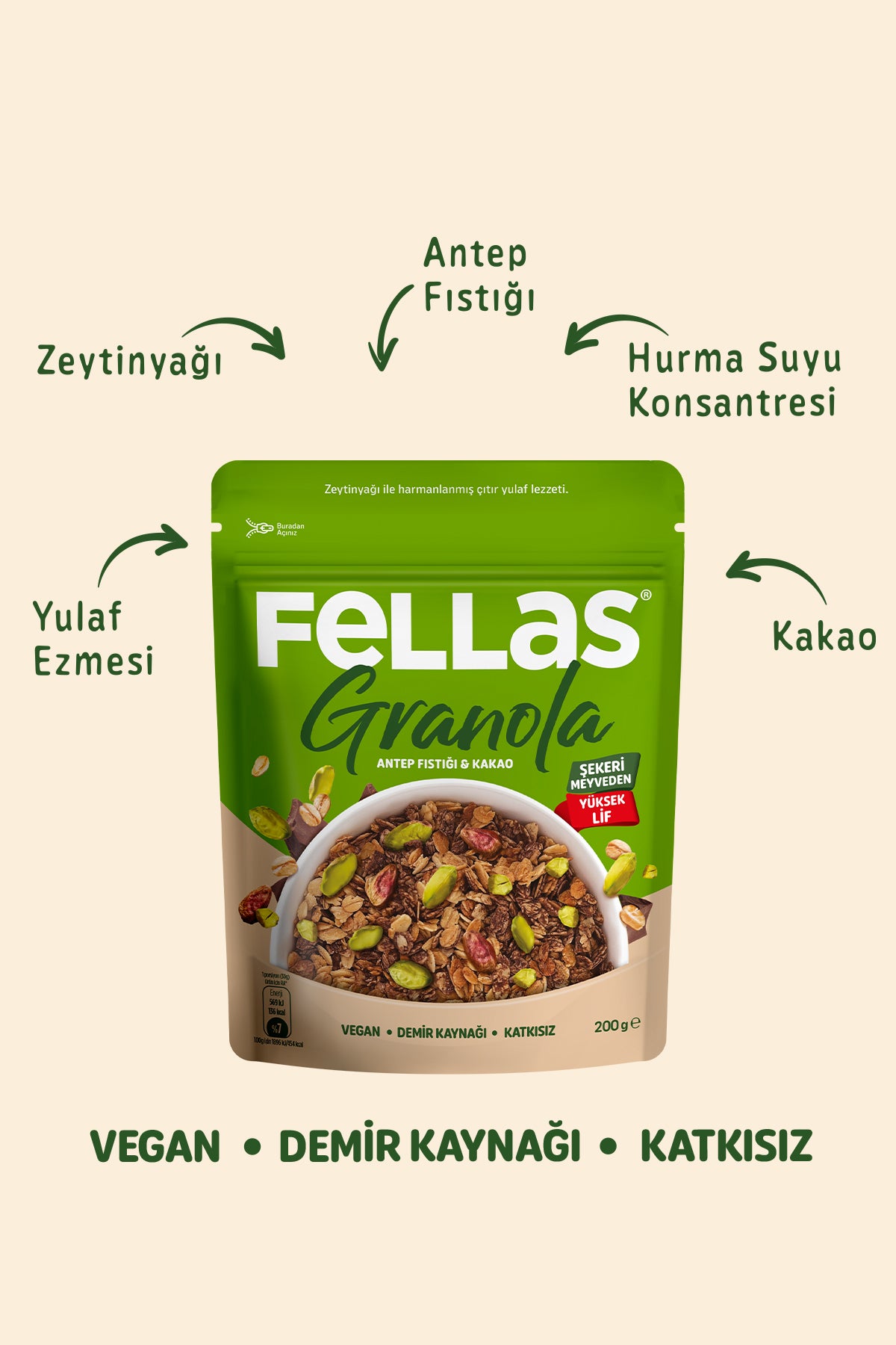 Granola - Antep Fıstığı & Kakao (200g) - 3'lü Paket