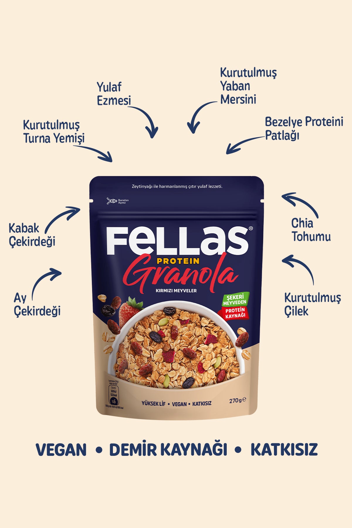 Fellas Protein Granola - Kırmızı Meyveler 270g 3'lü Paket | Fellas