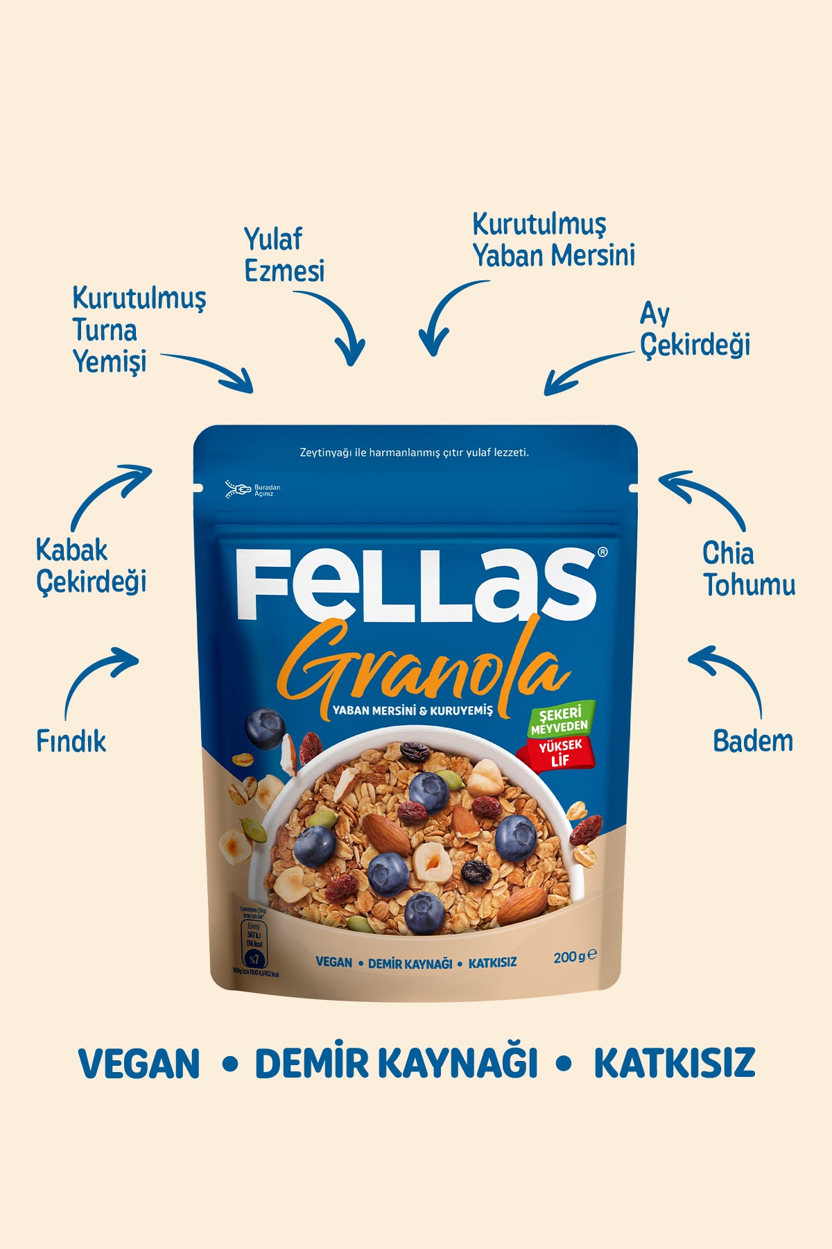 Granola - Yaban Mersini & Kuruyemiş (200 g) - 3'lü Paket