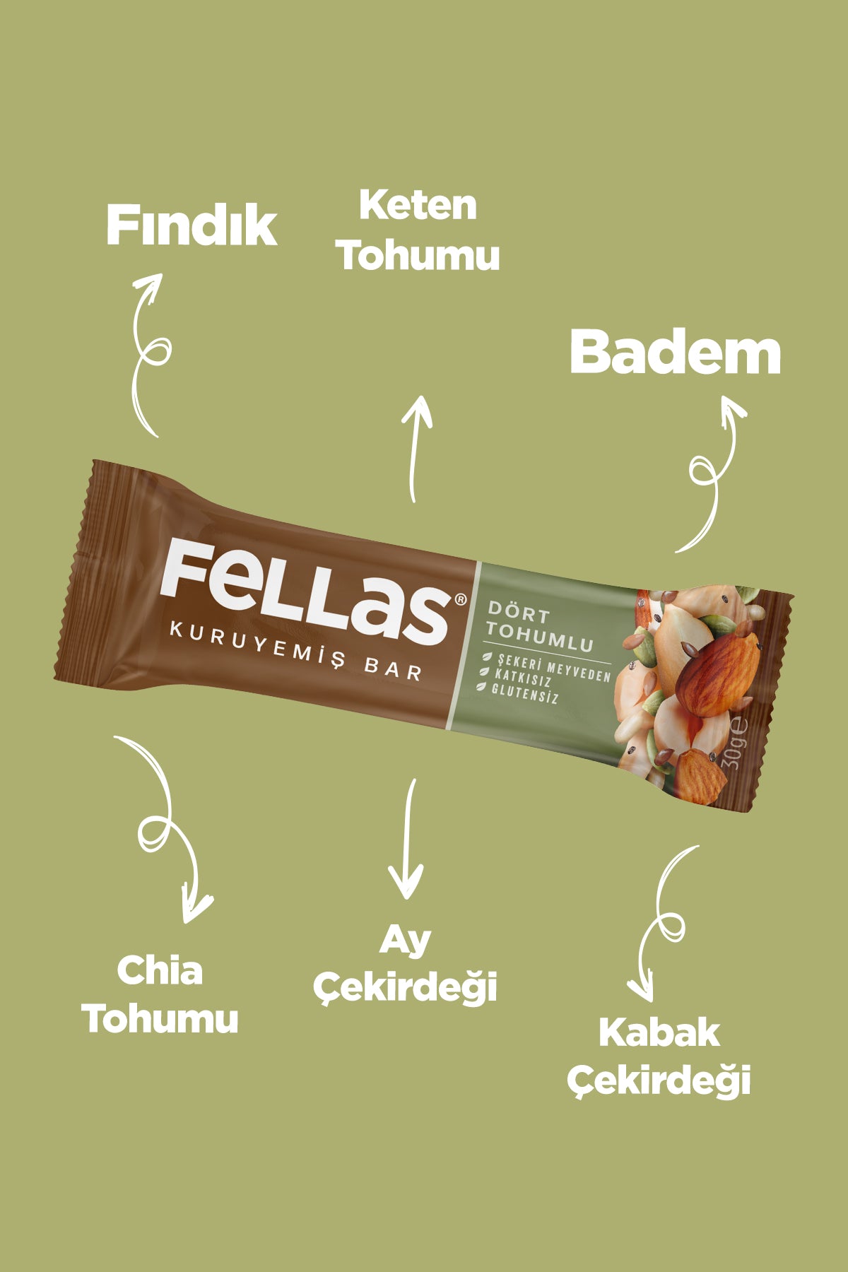 Dört Tohumlu Kuruyemiş Bar (30 g) x 12 Adet