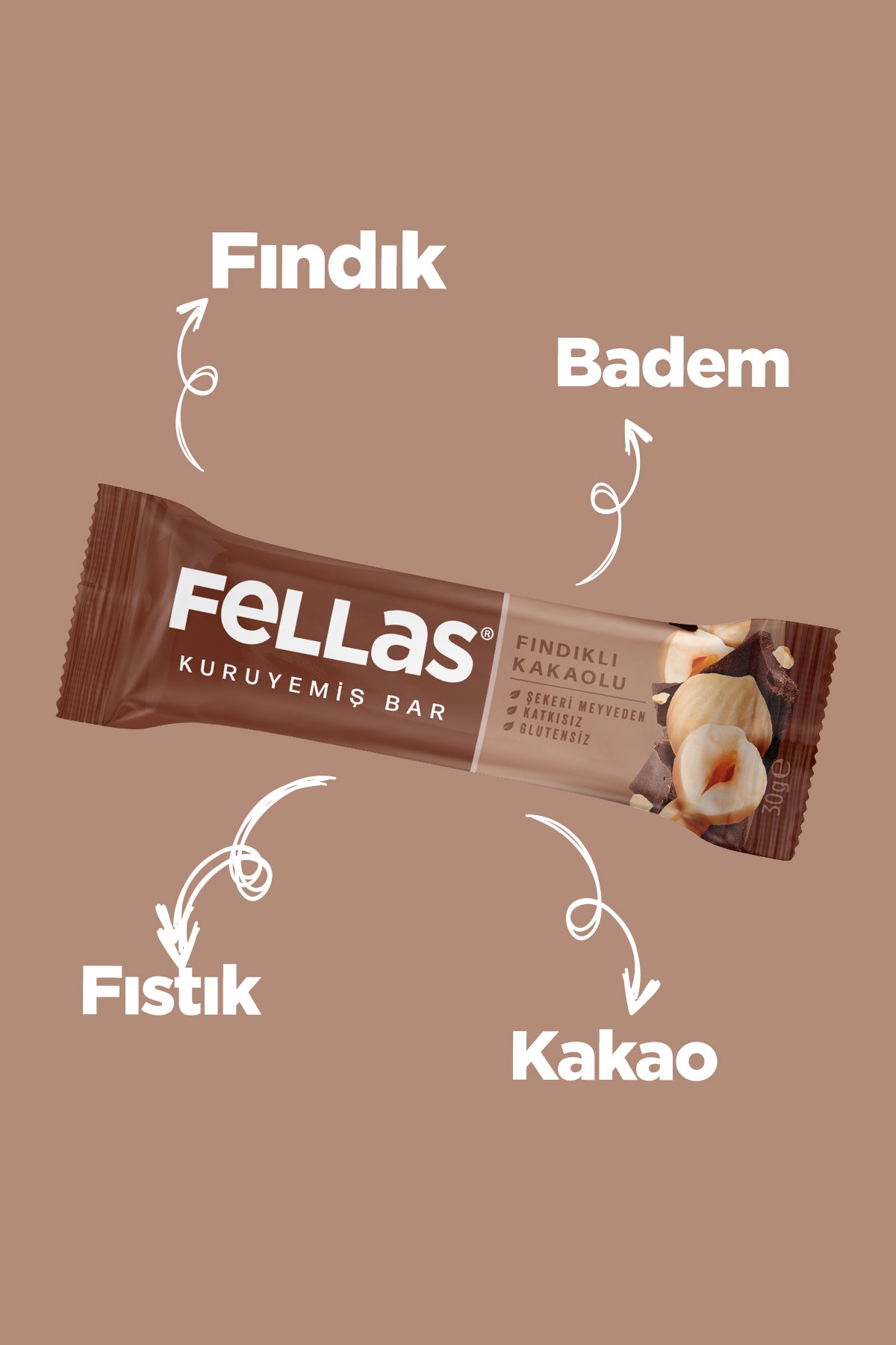 Fındıklı Kakaolu Kuruyemiş Bar (30 g) x 12 Adet