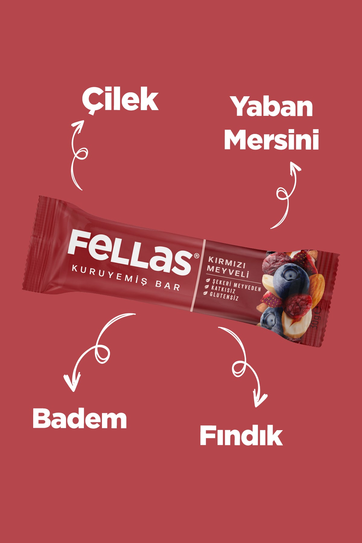 Kırmızı Meyveli Kuruyemiş Bar (30 g) x 12 Adet