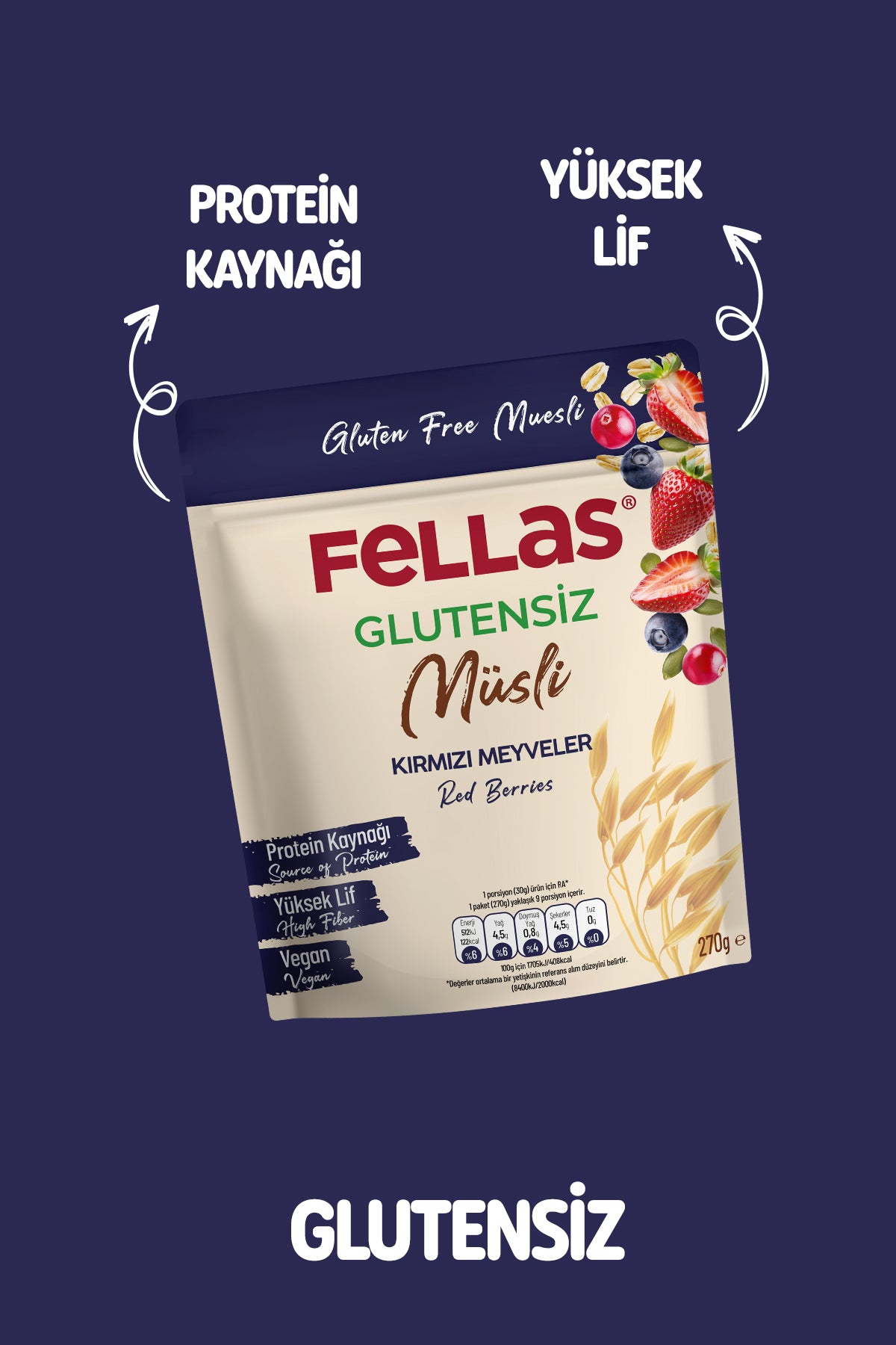 Glutensiz Müsli - Kırmızı Meyveli (270 g)