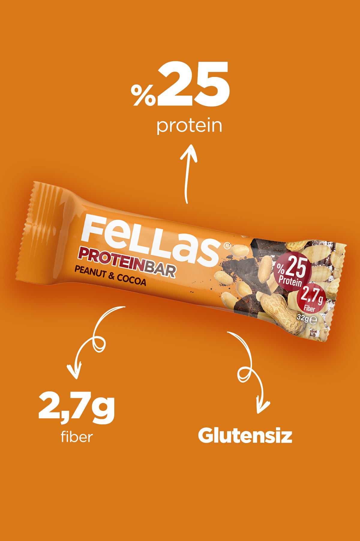 Protein Bar - Yer Fıstıklı ve Kakaolu (32 g) x 12 Adet