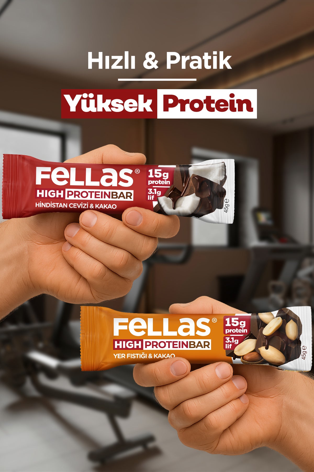 Yüksek Protein Bar (45 g) Süper İkili Kutu - 24 Adet (Yer Fıstıklı x 12 + Hindistan Cevizli x 12)