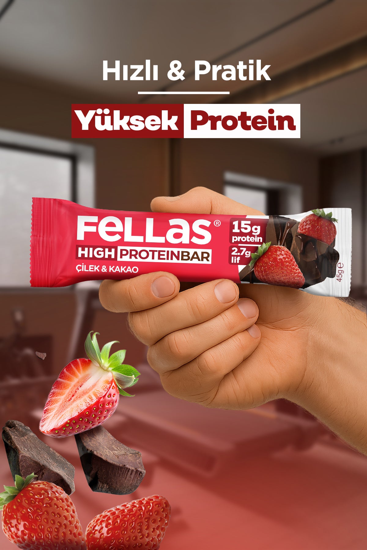 Yüksek Protein Bar - Çilekli (45 g) x 12 Adet