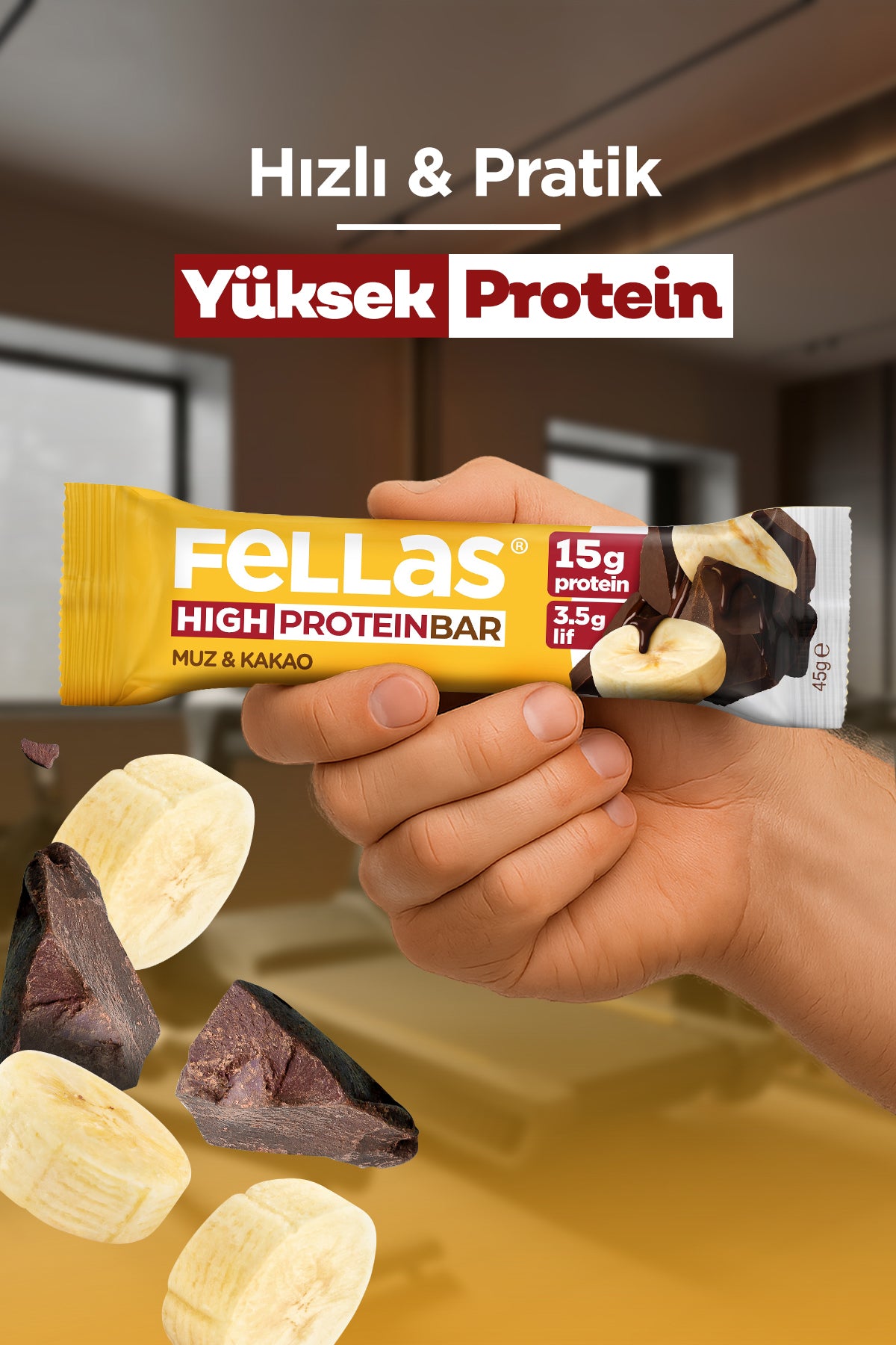 Yüksek Protein Bar - Muzlu (45 g) x 12 Adet
