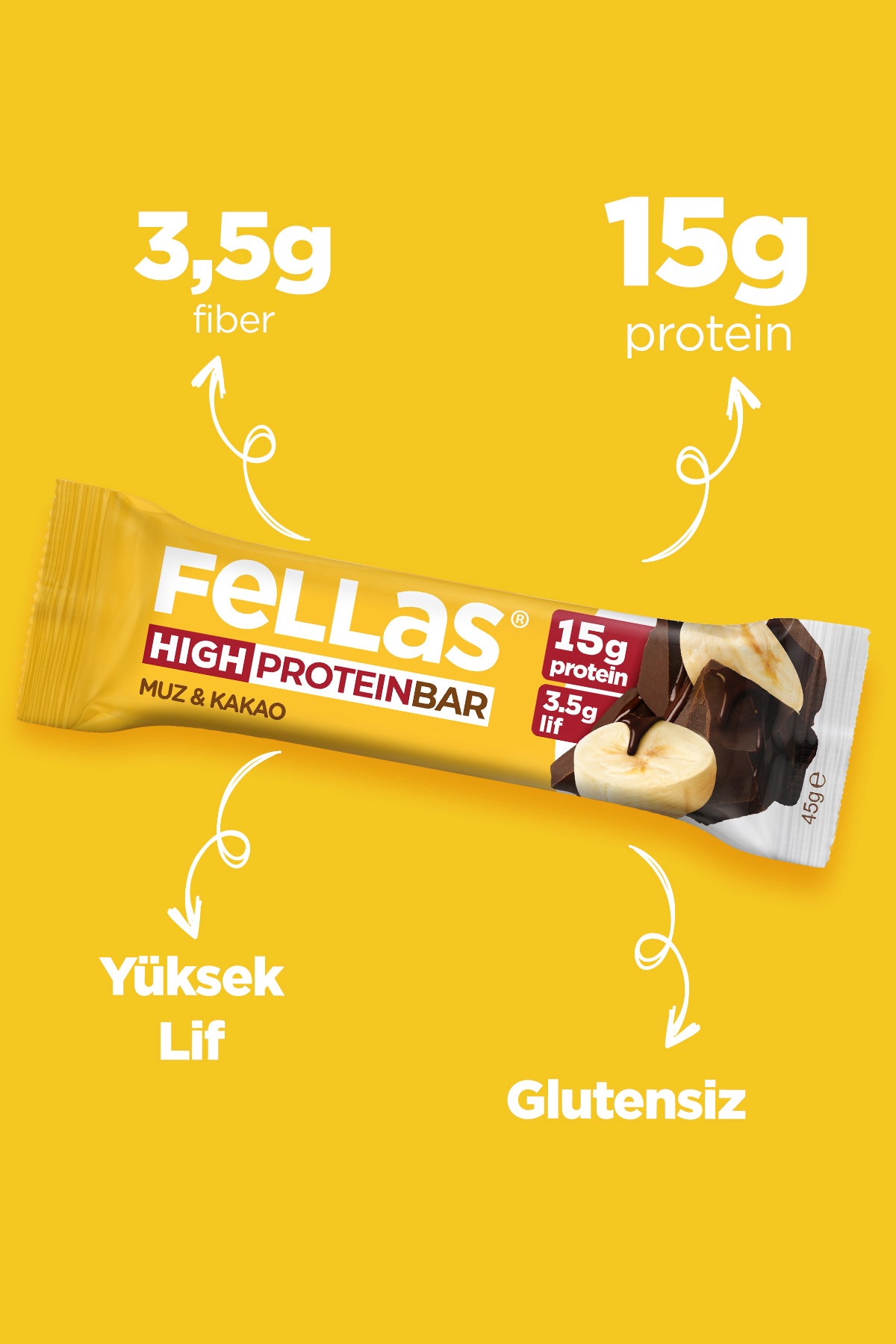 Yüksek Protein Bar - Muzlu (45 g) x 12 Adet