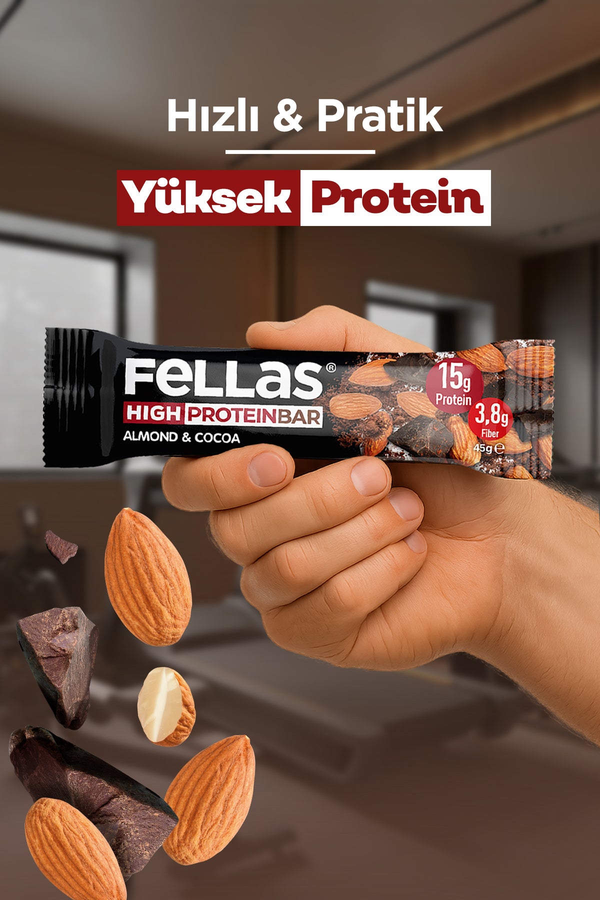 Yüksek Protein Bar - Bademli ve Kakaolu (45 g) x 12 Adet
