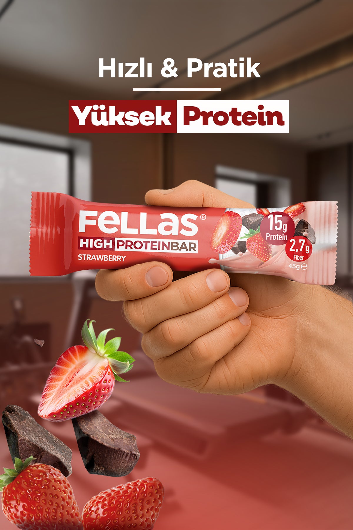 Yüksek Protein Bar - Çilekli (45 g) x 12 Adet