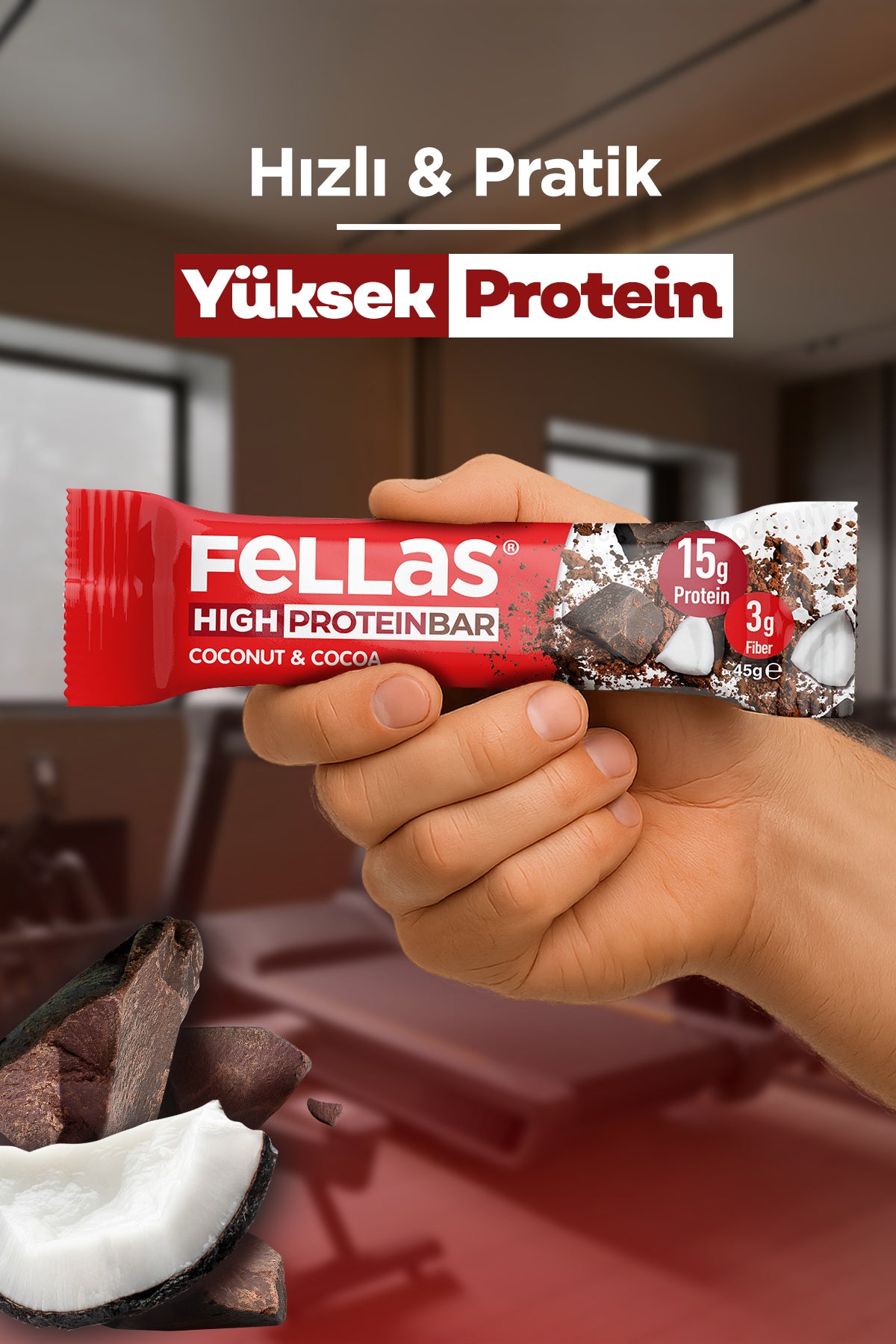 Yüksek Protein Bar - Hindistan Cevizli ve Kakaolu (45 g) x 12 Adet