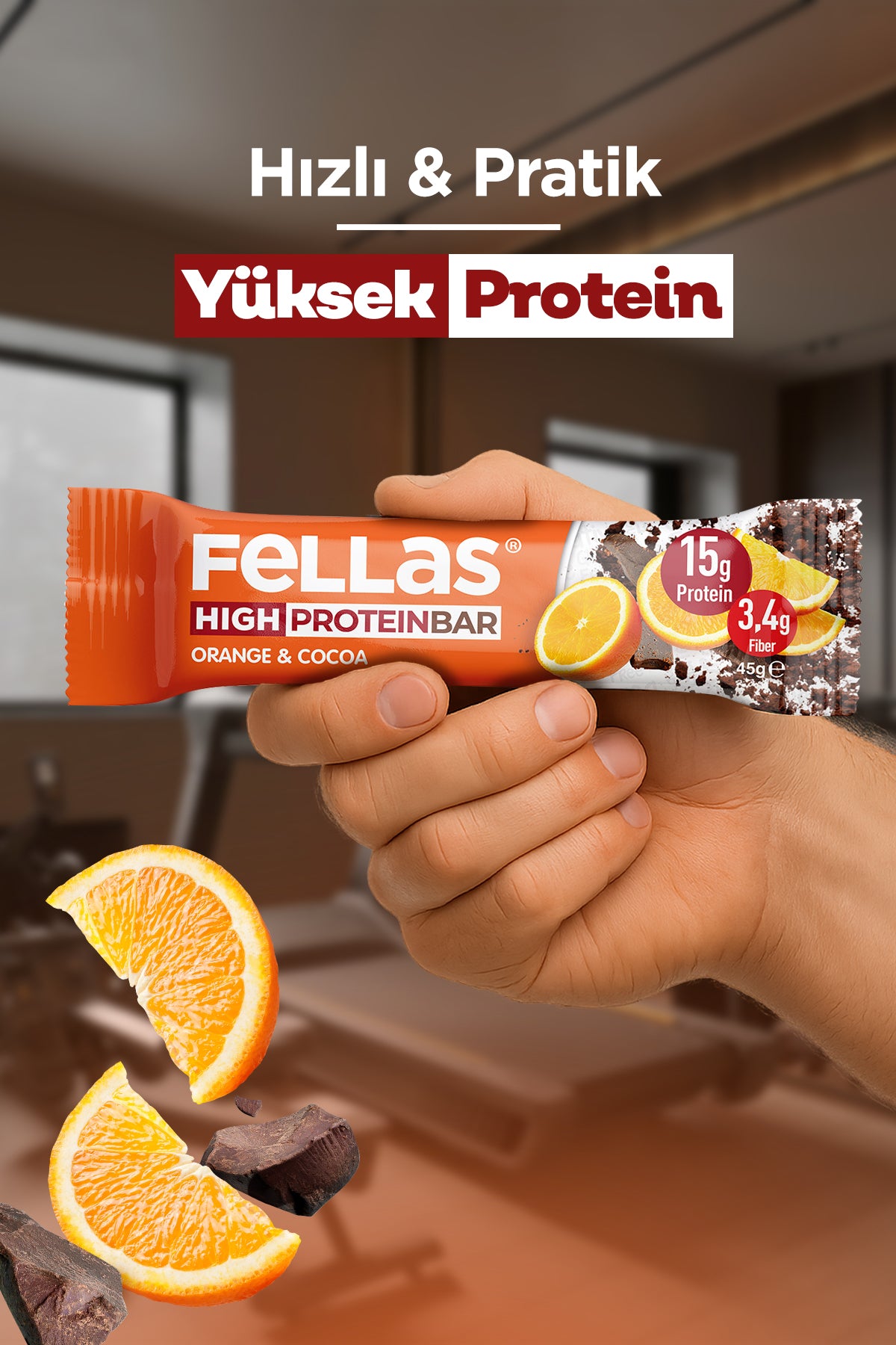 Yüksek Protein Bar - Portakallı ve Kakaolu (45 g) x 12 Adet