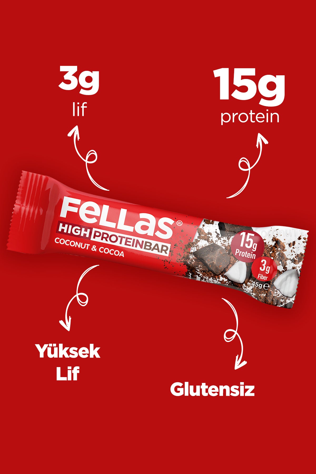 Yüksek Protein Bar (45 g) Süper İkili Kutu - 24 Adet (Yer Fıstıklı x 12 + Hindistan Cevizli x 12)
