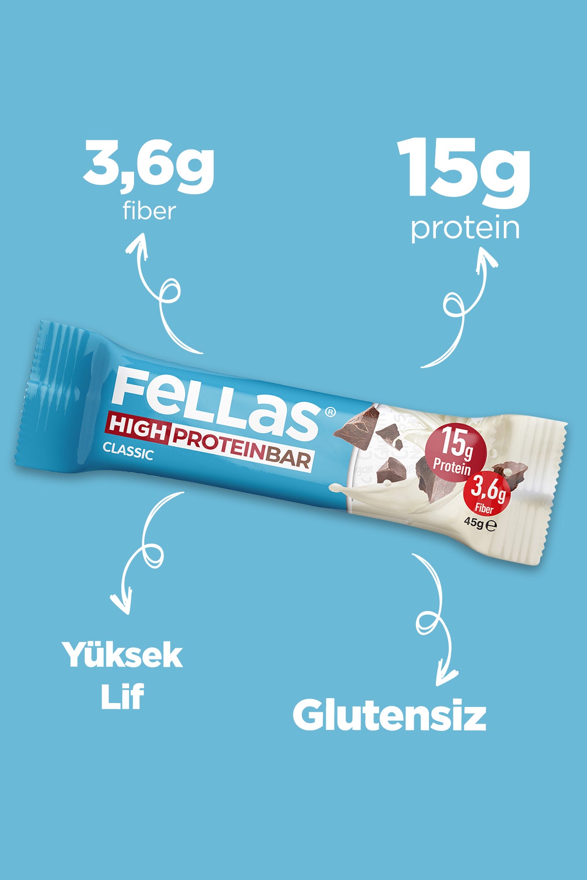 Yüksek Protein Bar - Klasik Sade (45 g) x 12 Adet