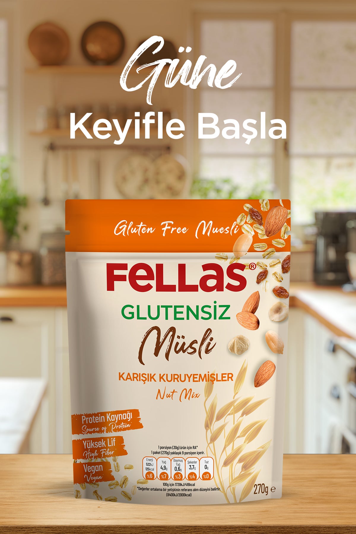 Glutensiz Müsli 2'li - Karışık Kuruyemişli (270 g) + Kırmızı Meyveli (270 g)
