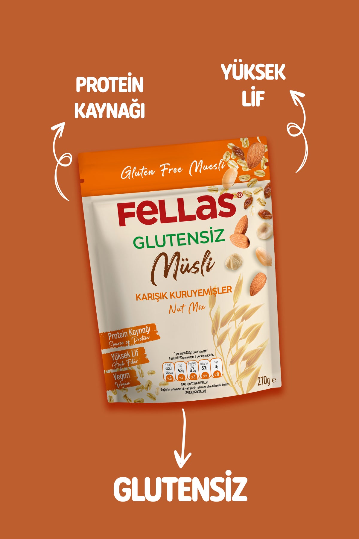 Glutensiz Müsli - Karışık Kuruyemişli (270 g)