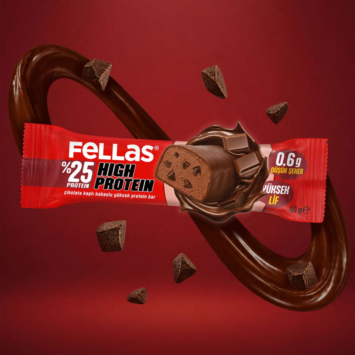 Çikolata Kaplı Yüksek Protein Bar - Kakaolu (40 g) x 12 Adet