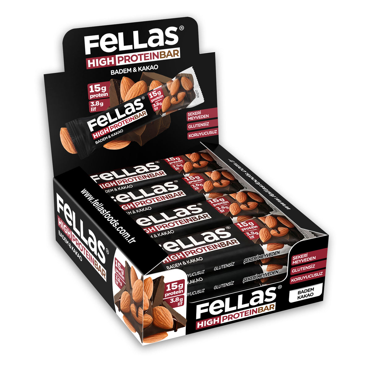 Yüksek Protein Bar - Bademli ve Kakaolu (45 g) x 12 Adet