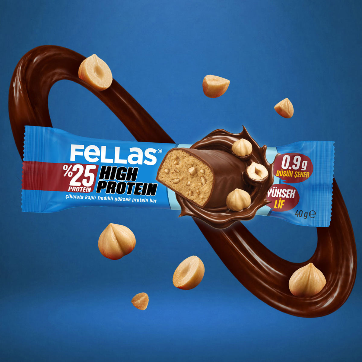 Çikolata Kaplı Yüksek Protein Bar - Fındıklı (40 g) x 12 Adet