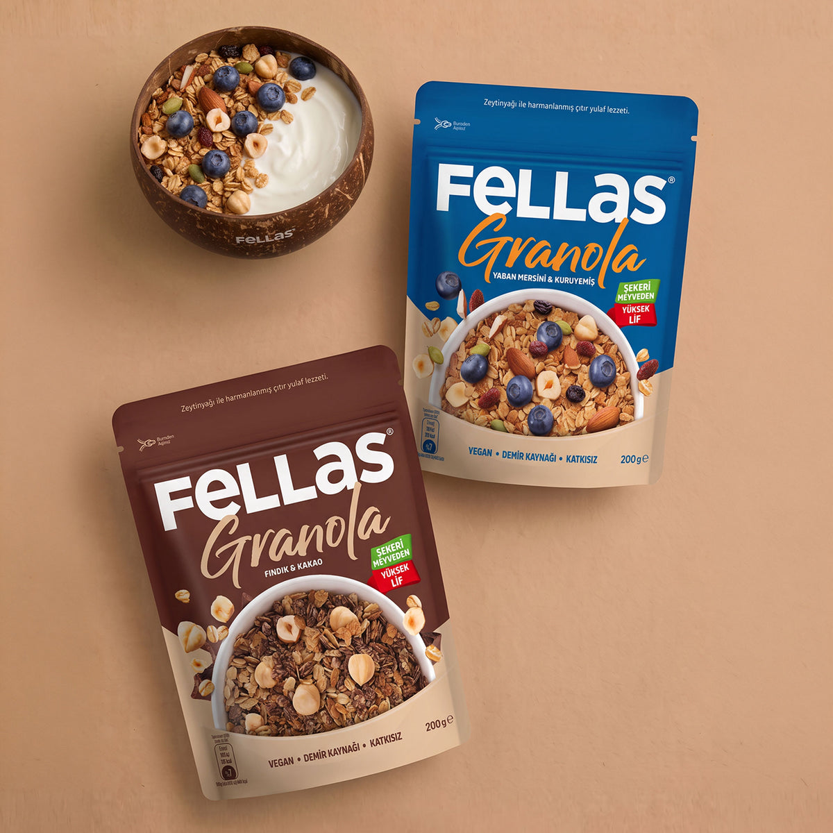 Granola 2'li Mix Paket - Yaban Mersini & Kuruyemişli (200 g) + Fındık & Kakaolu (200 g)