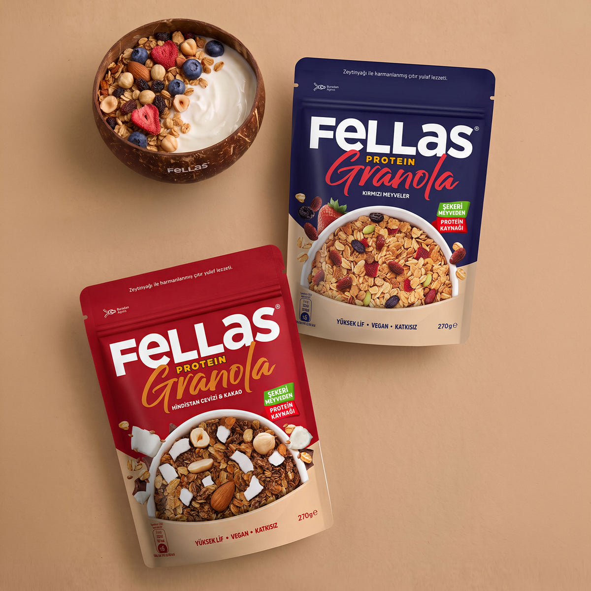 Protein Granola 2'li Mix Paket - Hindistan Cevizi & Kakao (270 g) + Kırmızı Meyveli (270 g)