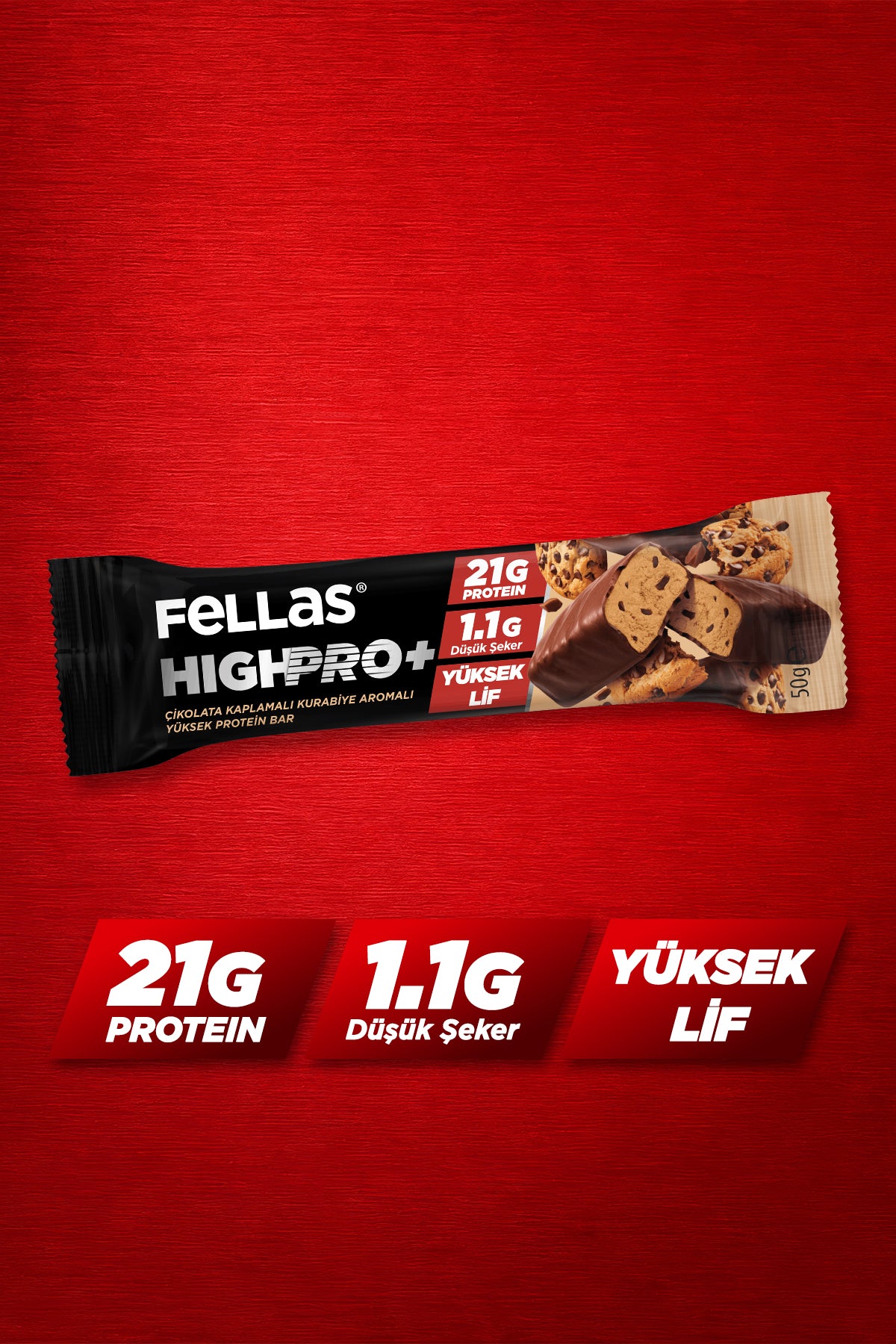 Çikolata Kaplı HighPro+ Protein Bar - Kurabiye Aromalı (50 g) x 12 Adet