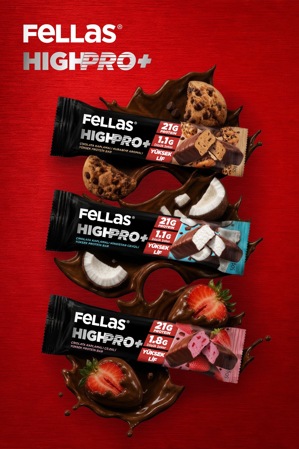 Çikolata Kaplı HighPro+ Protein Bar (50 g) Deneme Paketi 3'lü