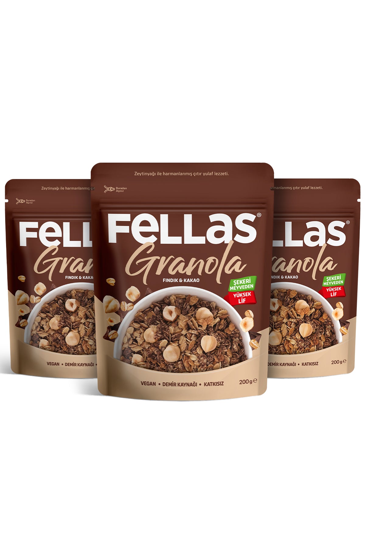 Fellas Granola - Fındık & Kakao 200g - 3'lü Paket | Fellas Foods