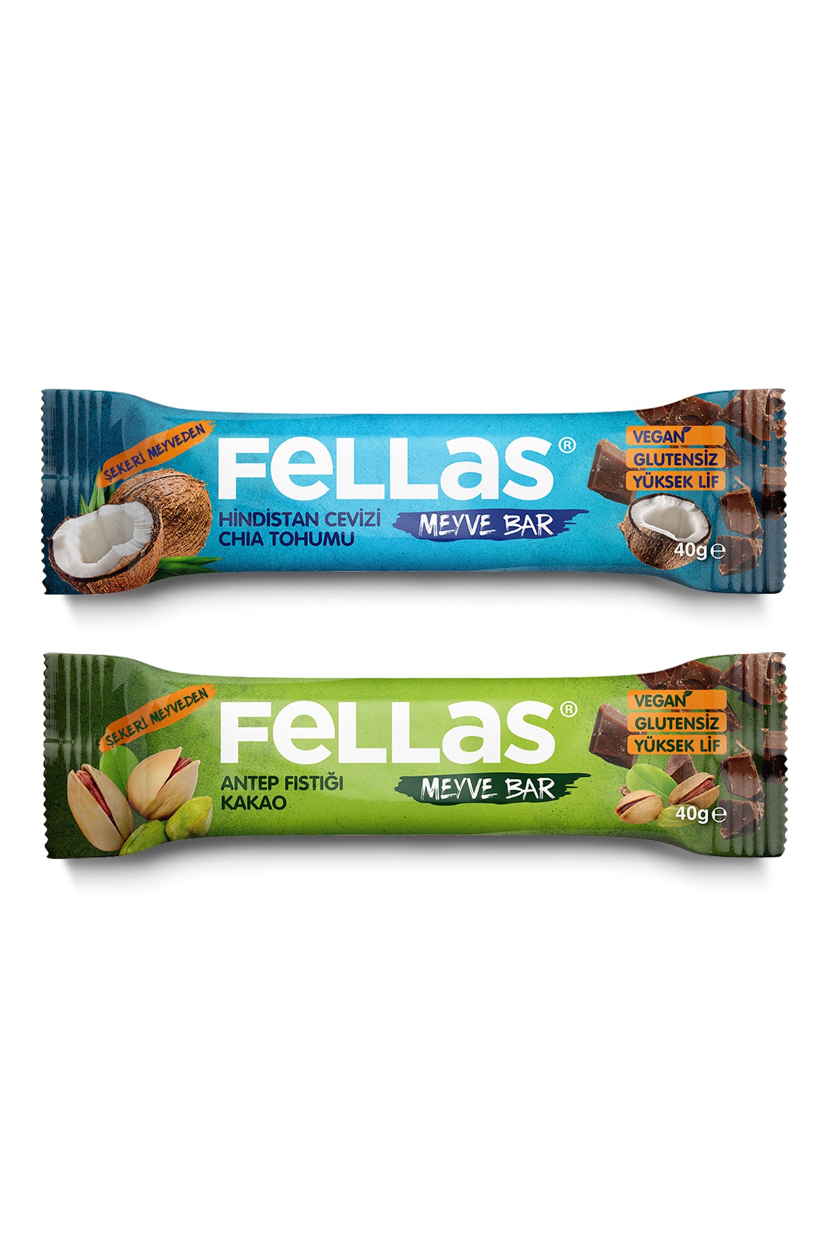 Meyve Bar (40 g) Süper İkili Kutu - 24 Adet (Hindistan Cevizli x 12 + Antep Fıstıklı x 12)