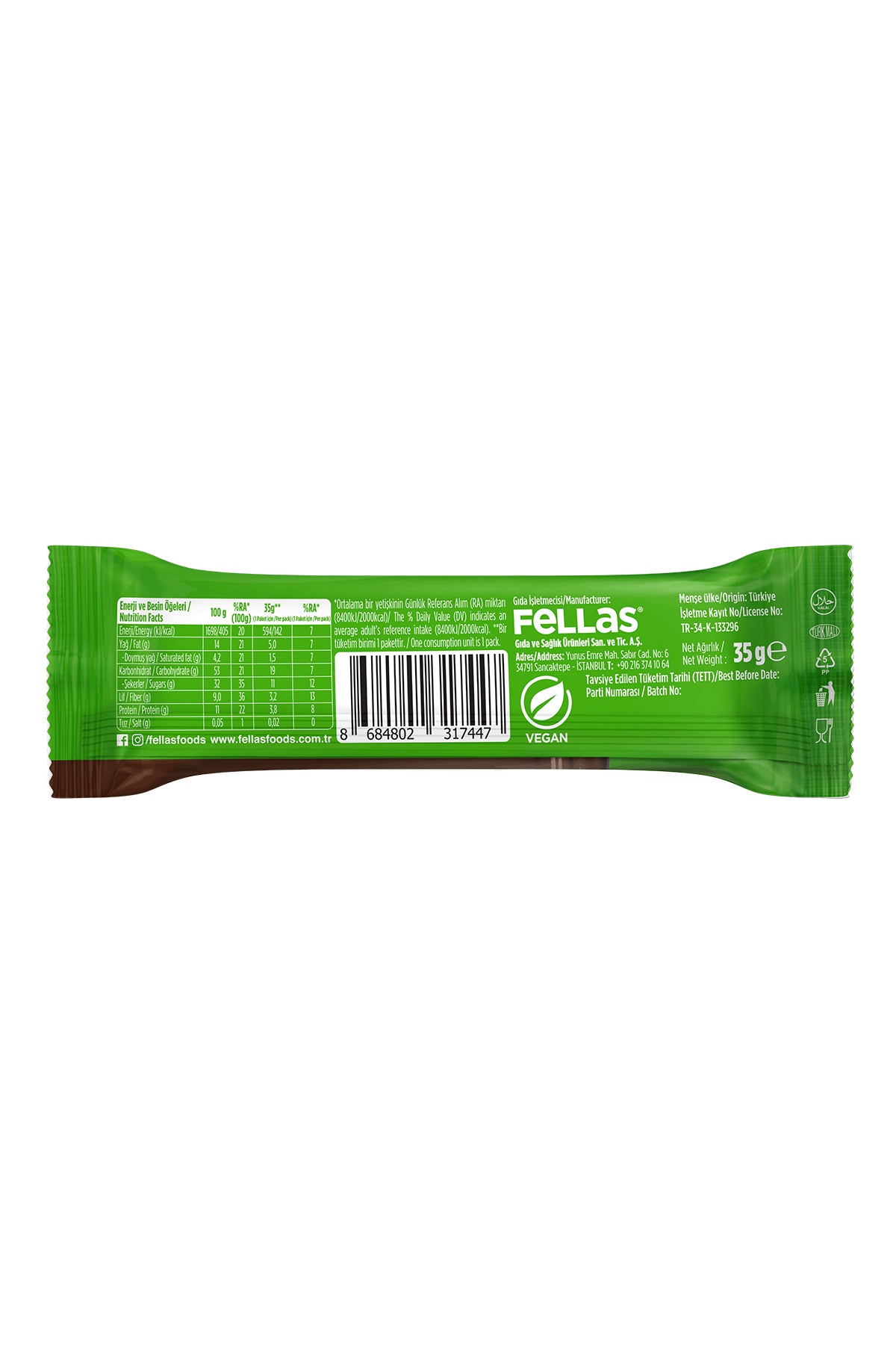 Choco - Çikolata Kaplı Antep Fıstıklı Meyve Bar (35 g) x 12 Adet