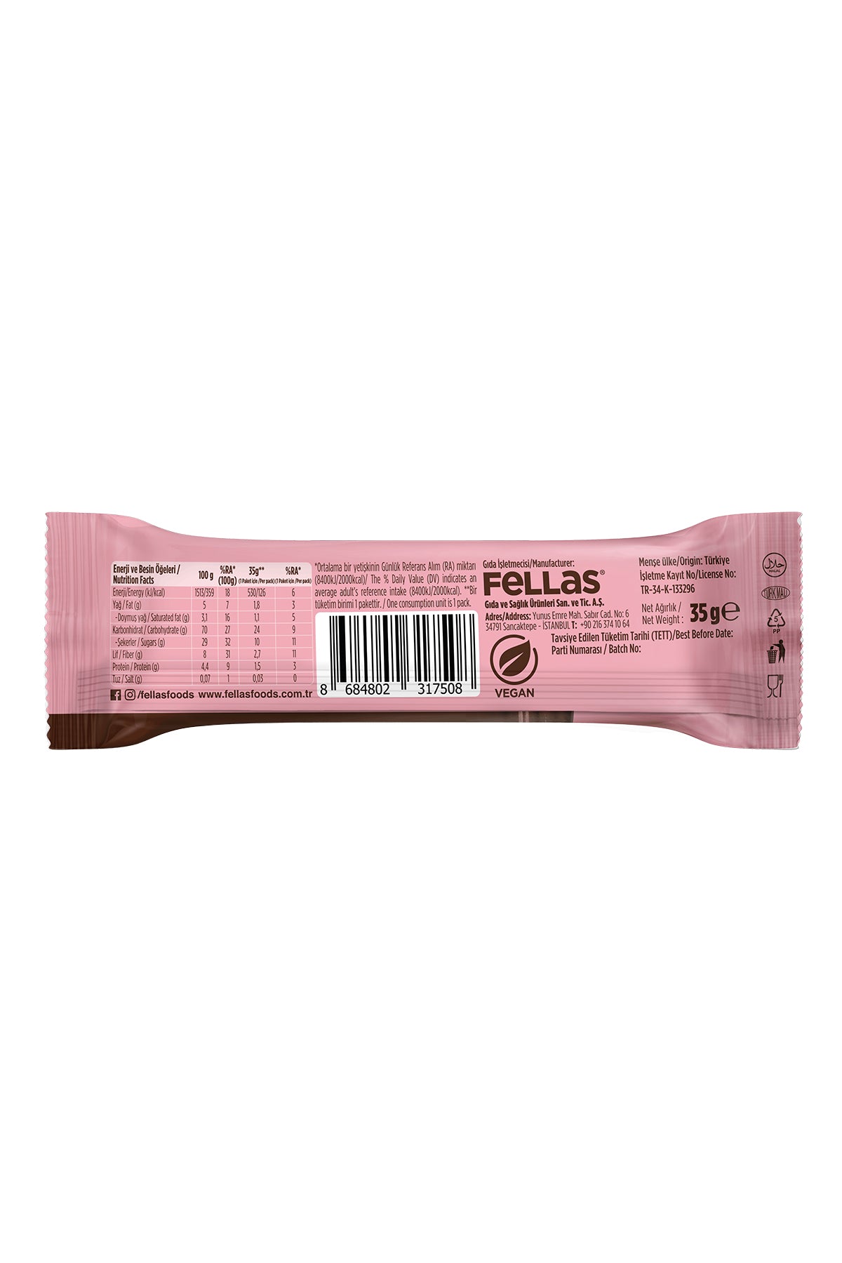 Choco - Çikolata Kaplı Çilekli Meyve Bar (35 g) x 12 Adet – Fellas