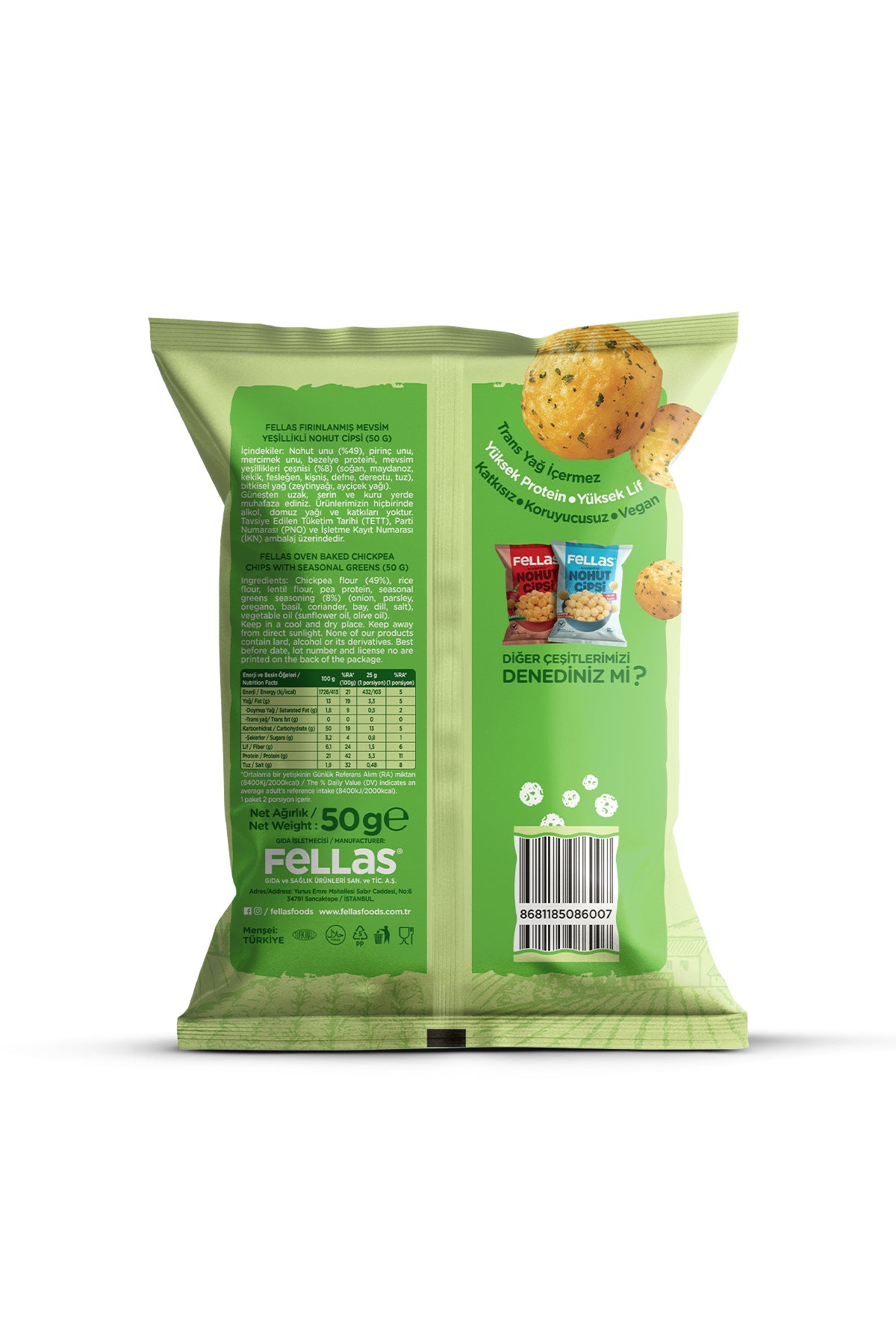 Nohut Cipsi 6'lı Mix - Mevsim Yeşillikleri (50g) x 2 + Paprika