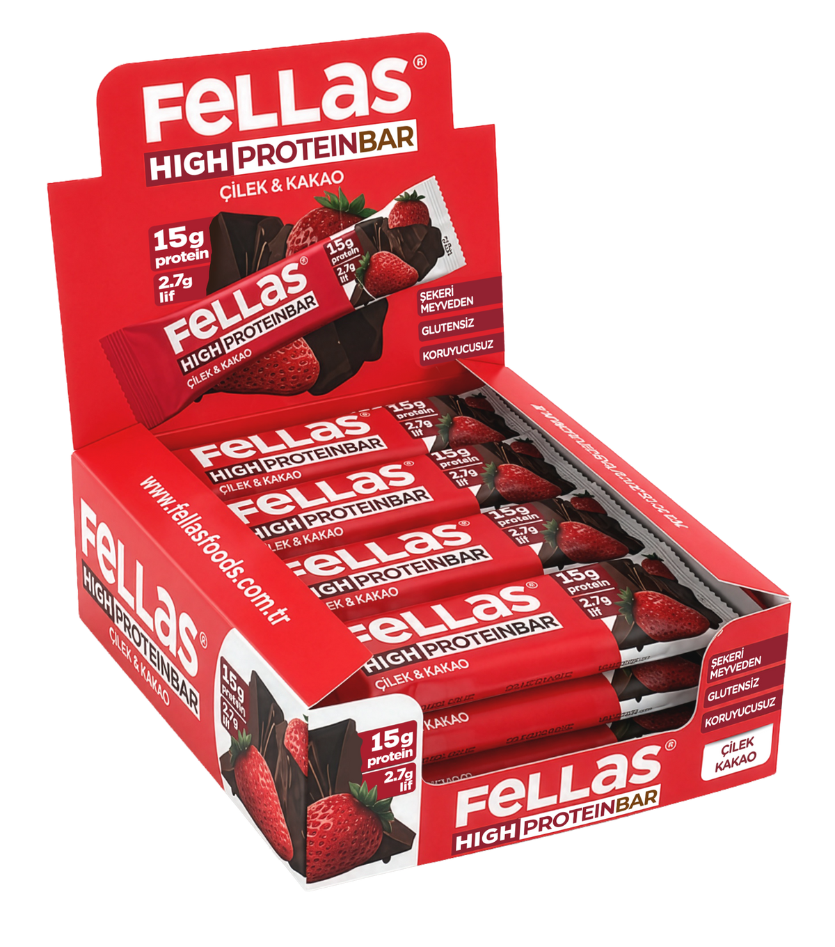 Fellas Yüksek Protein Bar - Çilekli 45g x 12 Adet | Koruyucusuz Şekeri ...