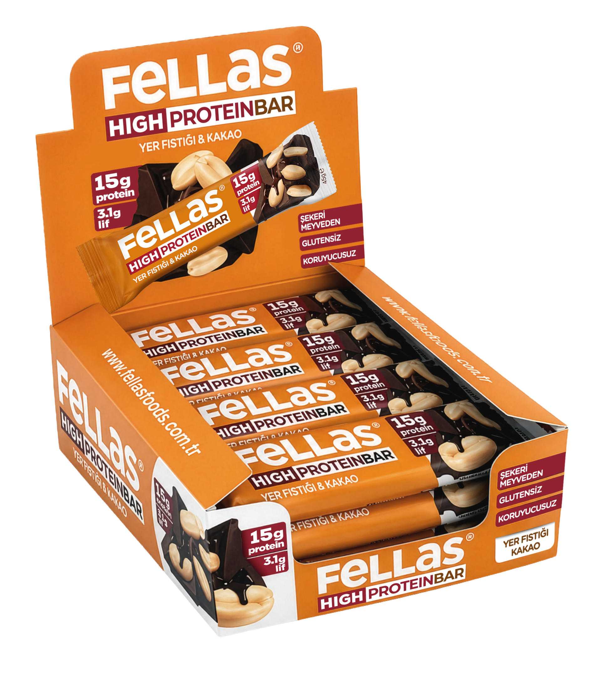 Yüksek Protein Bar - Yer Fıstıklı ve Kakaolu (45 g) x 12 Adet