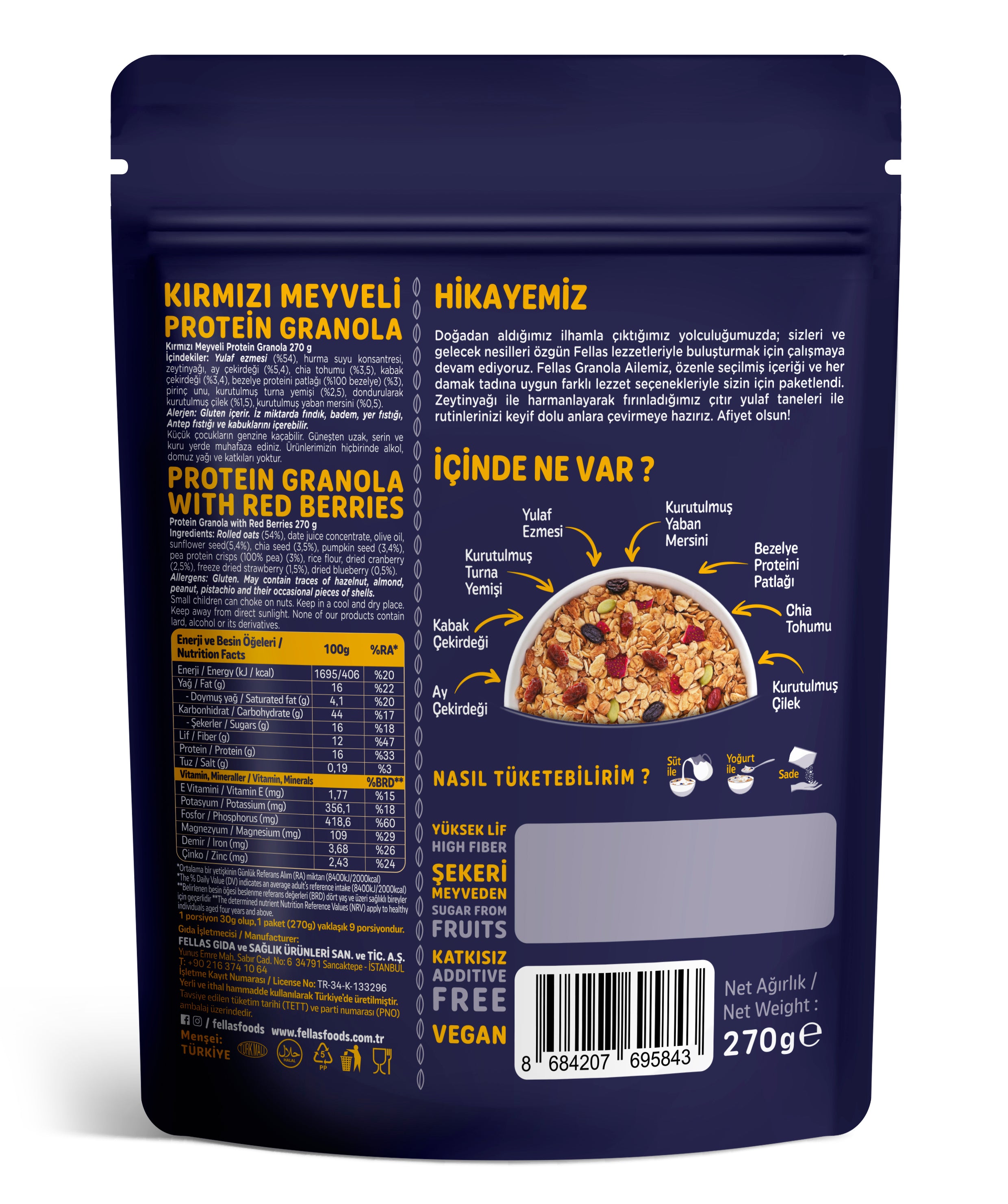 Fellas Protein Granola - Kırmızı Meyveler 270g 3'lü Paket | Fellas