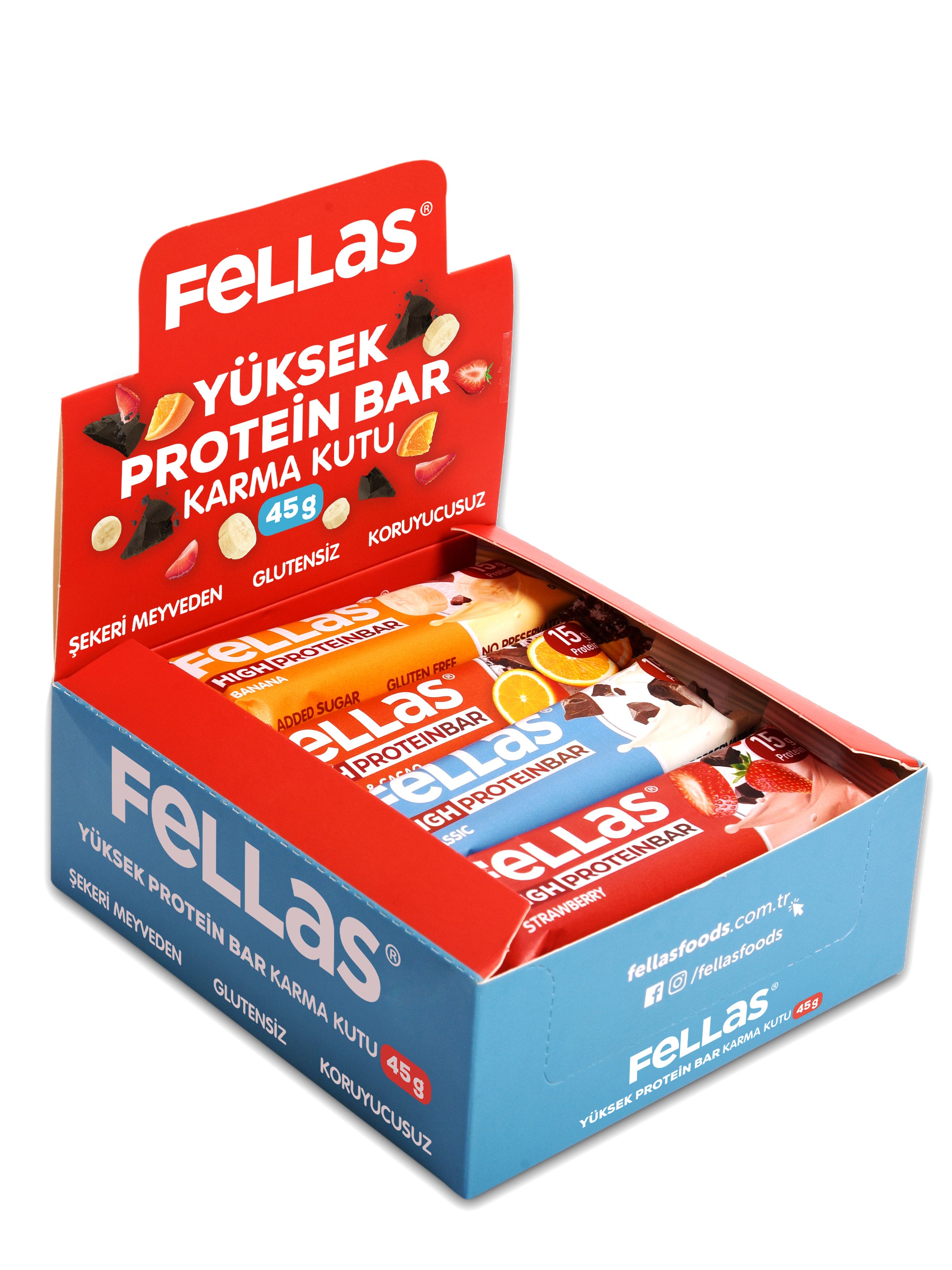 Yüksek Protein Bar (45 g) Karma Kutu - 12 Adet (4 Çeşit)