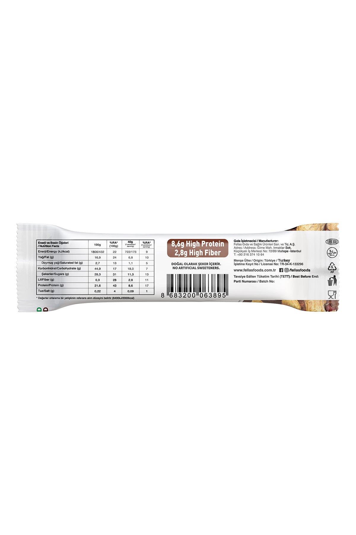 Vegan Protein Bar - Yer Fıstığı ve Kakaolu (40 g) x 12 Adet