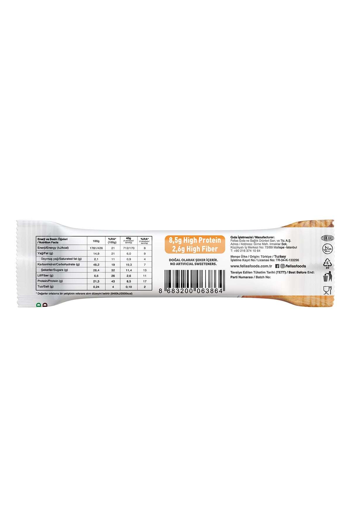 Vegan Protein Bar - Yer Fıstığı Ezmeli (40 g) x 12 Adet