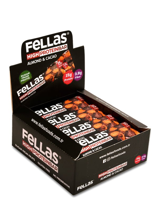 Fellas Yüksek Protein Bar - Bademli ve Kakaolu 45g x 12 Adet ...