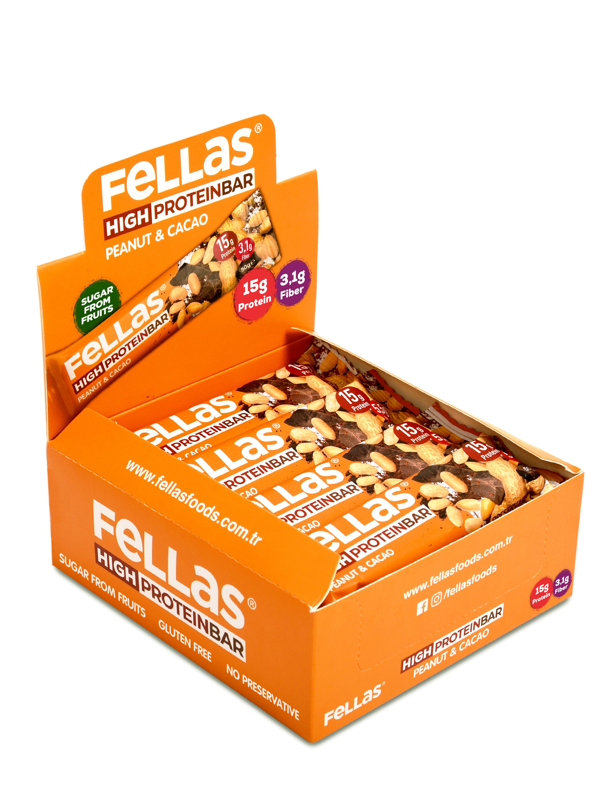 Yüksek Protein Bar - Yer Fıstıklı ve Kakaolu (45 g) x 12 Adet