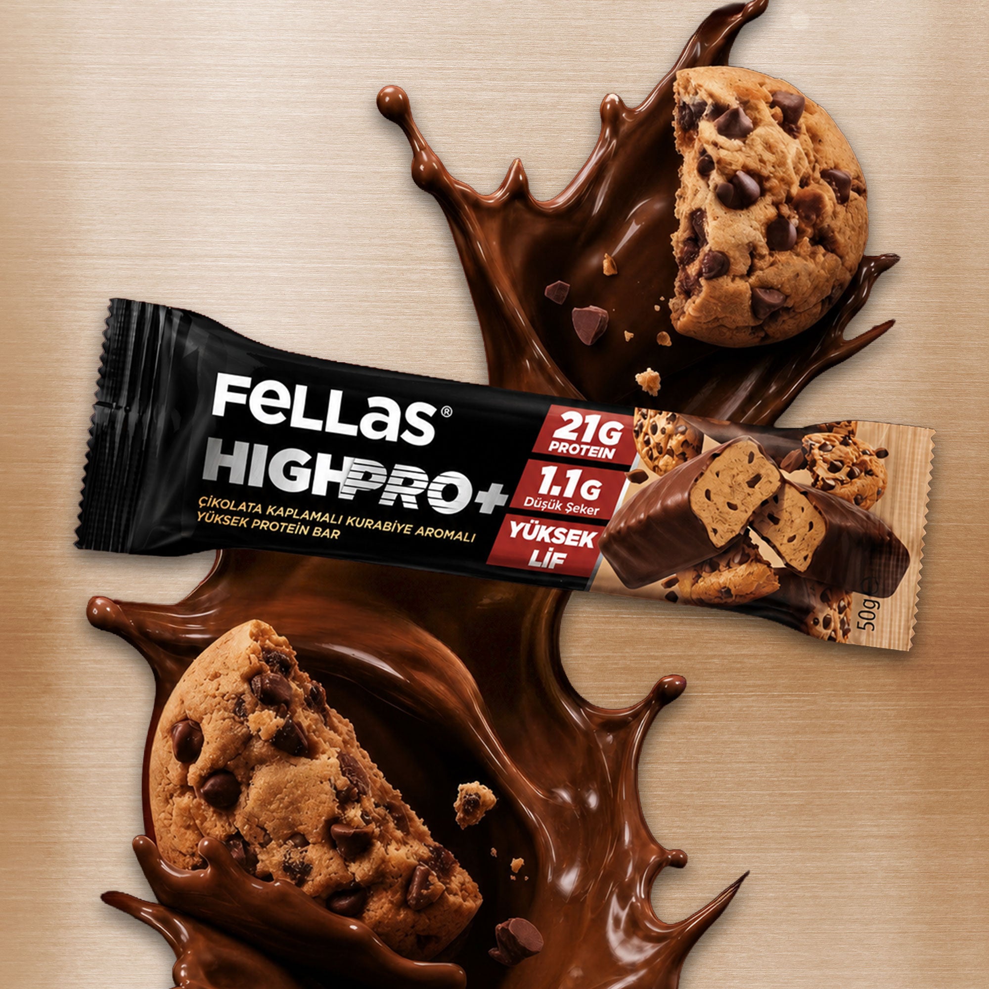Çikolata Kaplı HighPro+ Protein Bar - Kurabiye Aromalı (50 g) x 12