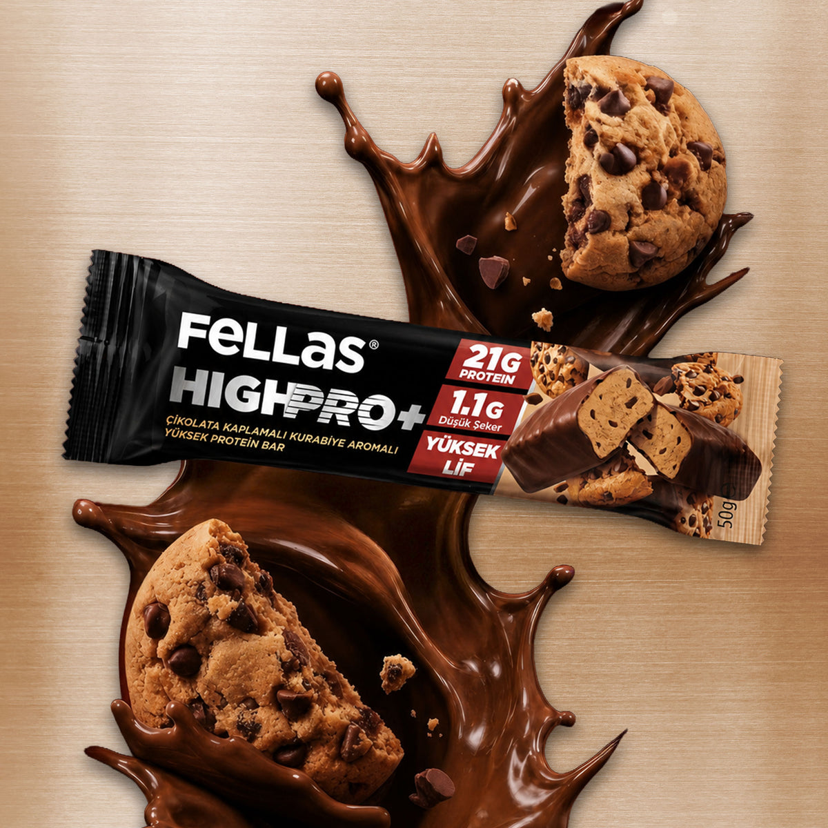 Çikolata Kaplı HighPro+ Protein Bar - Kurabiye Aromalı (50 g) x 12 Adet
