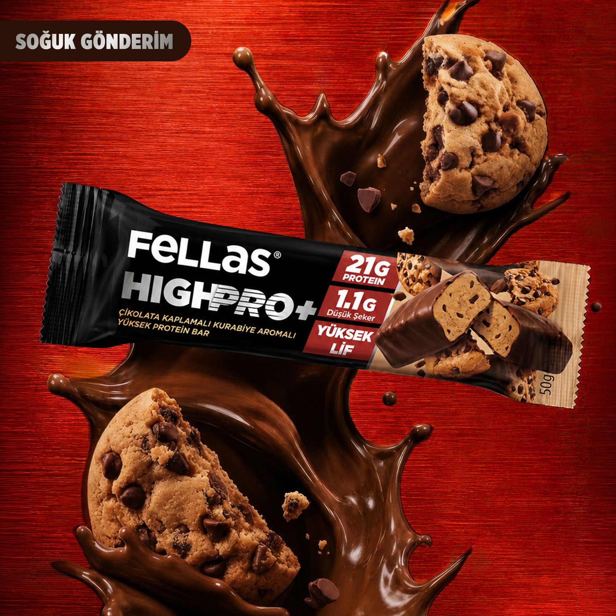 Çikolata Kaplı HighPro+ Protein Bar - Kurabiye Aromalı (50 g) x 12 Adet